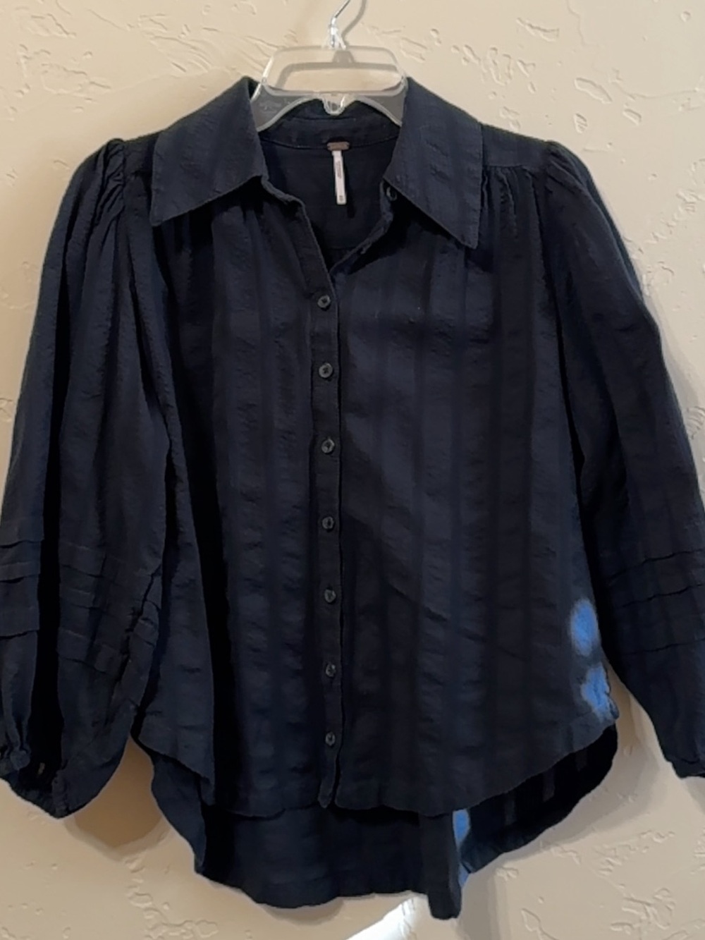 Free People Black Button-Front Puff Sleeve Shirt